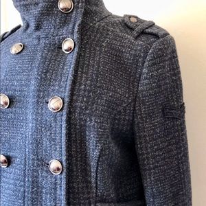 Military navy tweed jacket with gold hardware